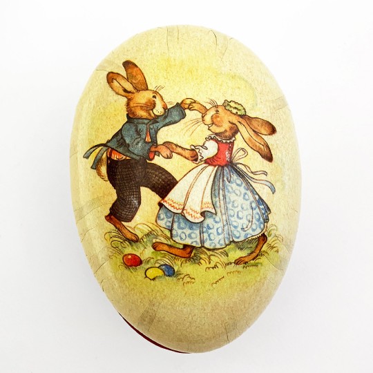 6" Vintage Bunny Dancers Papier Mache Easter Egg Container ~ Germany